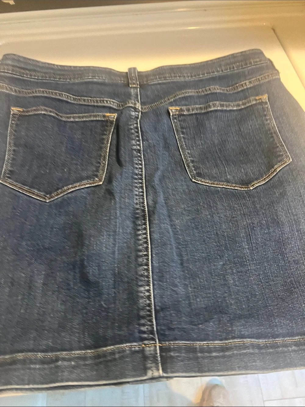 J.Crew Stretch Button-Front Denim Mini Skirt in Dark Blue